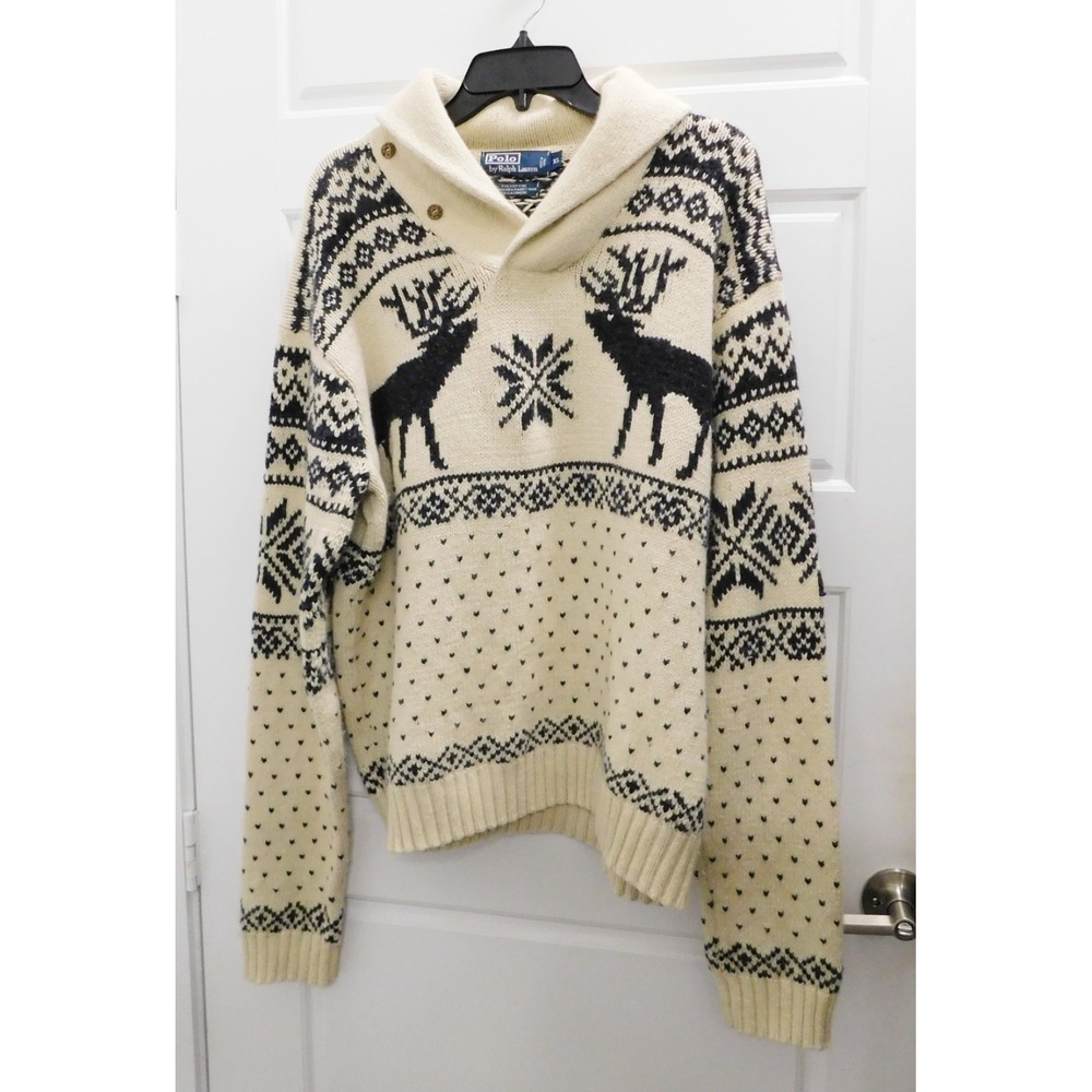 Polo Ralph Lauren RRL Deer Pattern Knitted Cotton Angora Cashmere Sweater sz XL